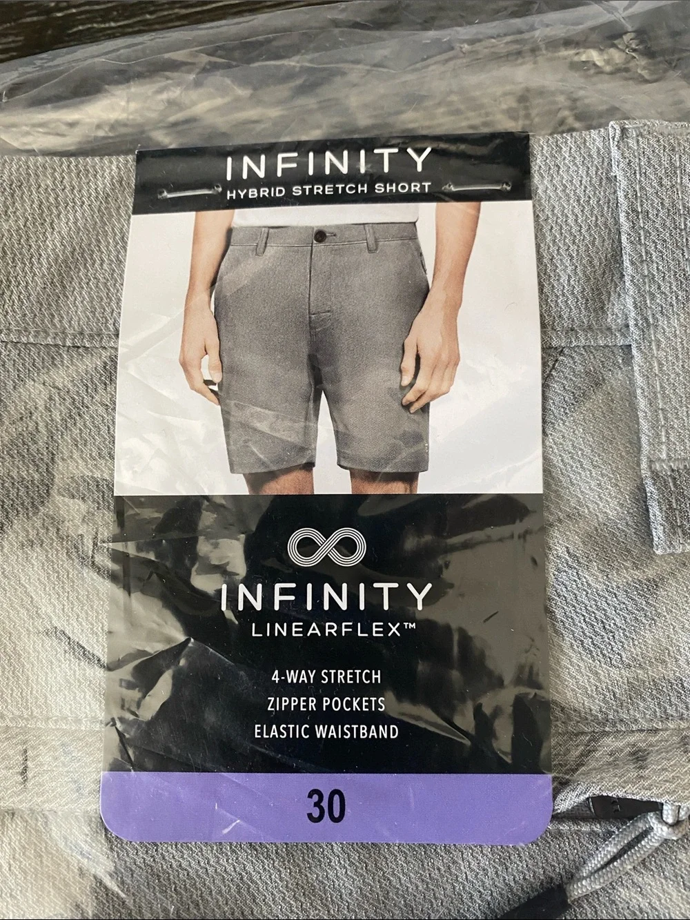 INFINITY Linearflex Shorts Mens Size 30 Light Gray Hybrid Chino Performance Golf